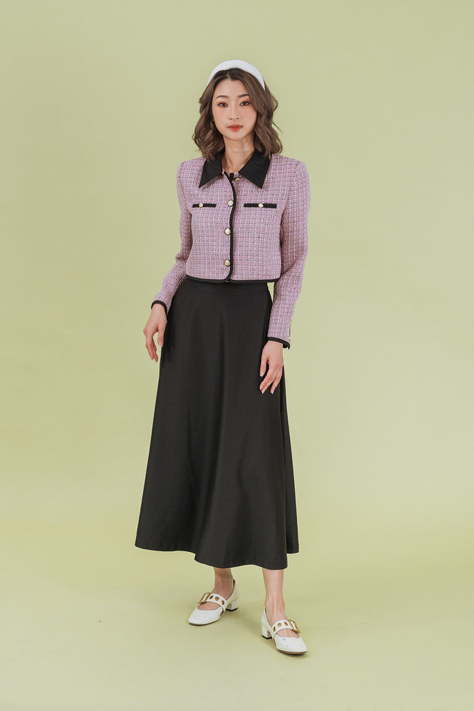 Yavelle Cropped Tweed Jacket with Midi Skirt Set