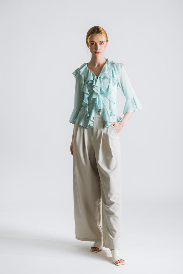 Yveatta Polka Dot Sheer Ruffled Blouse