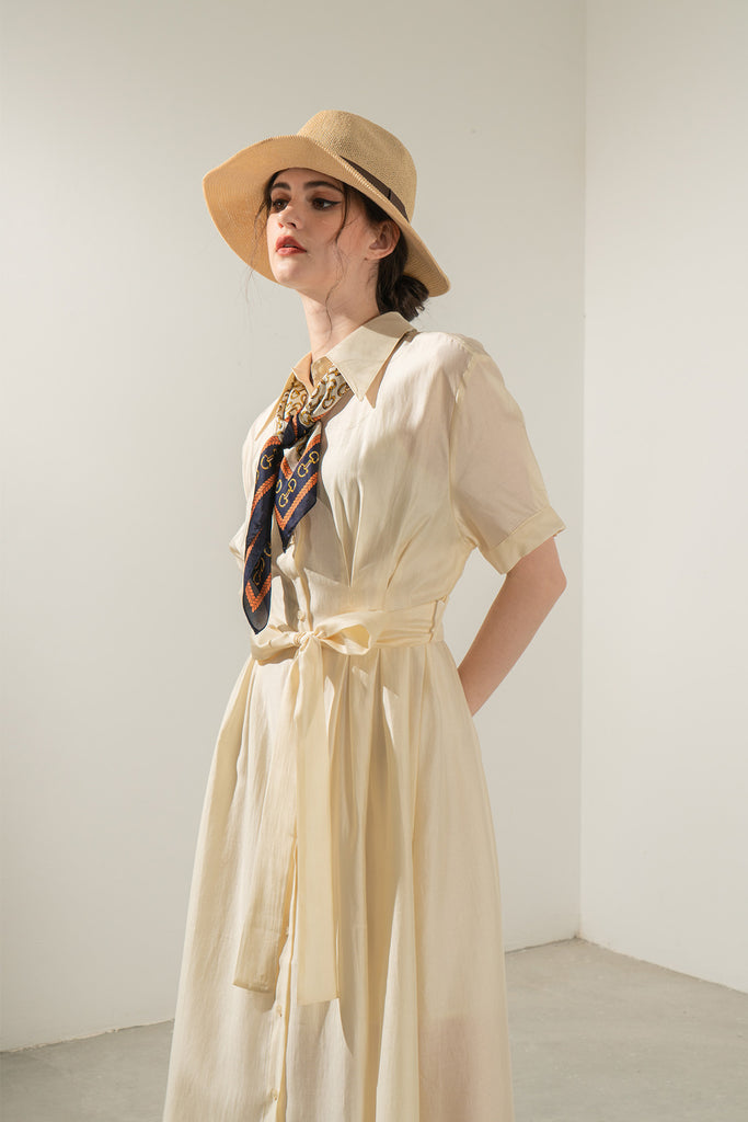 Yvelitta Self-Tie Maxi Shirt Dress