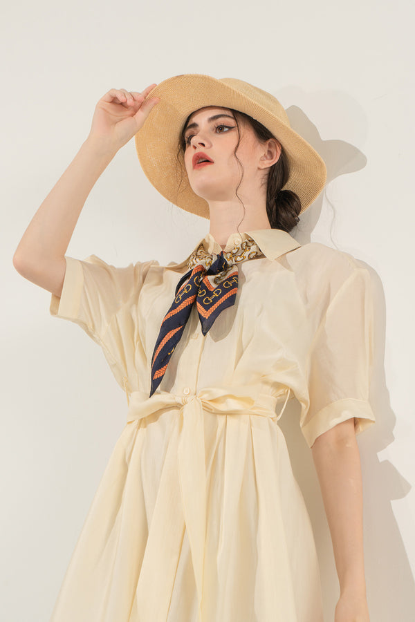 Yvelitta Self-Tie Maxi Shirt Dress