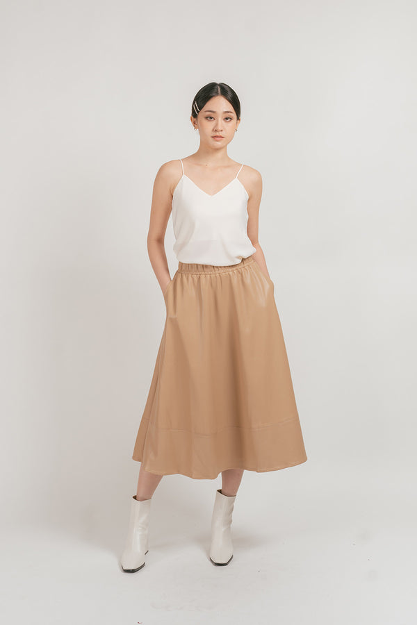 Yvenissa Leather Midi Skirt