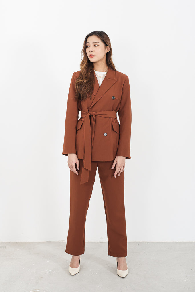 Notched Collar Belted Co-ord
