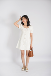 Back Chain Buttoned Puff Sleeve Mini Dress