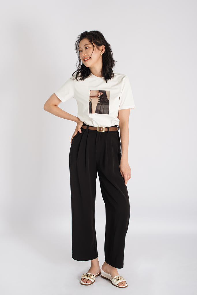High Waist Straight Cut Belted Cropped Trousers