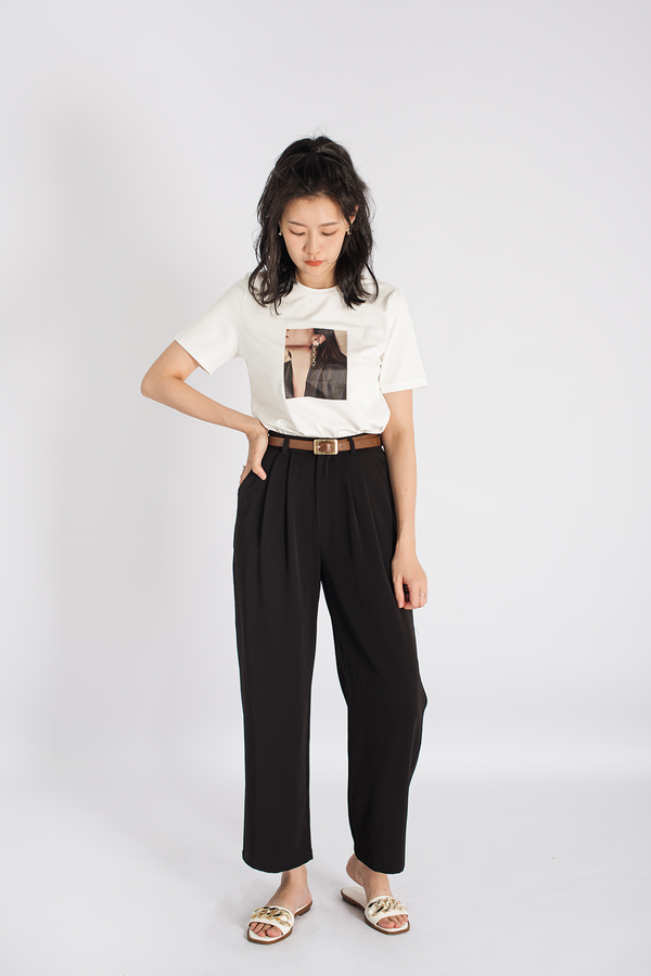 High Waist Straight Cut Belted Cropped Trousers