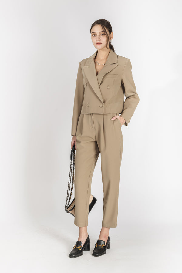 Denisse Boxy Notched Lapel Double Breasted Cropped Blazer