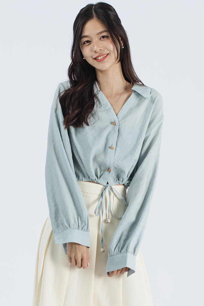 Emelie Drawstring Cropped Shirt Blouse