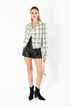 Giinea Checkered V Neck Tweed Cardigan