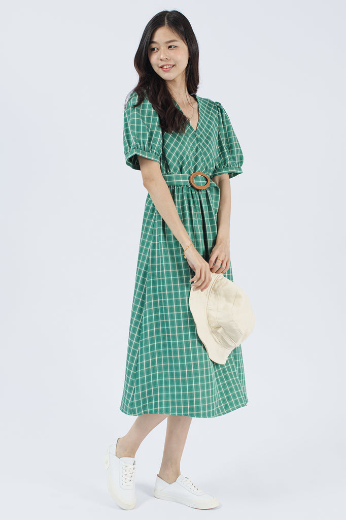 Isabel Checkered V Neck Dress