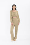 Jessea Cropped Long Sleeve Blouse with Wide Leg Pants Set