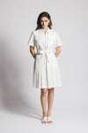 Julietta Self-Tie Shirt Collar Pleated Short Dress