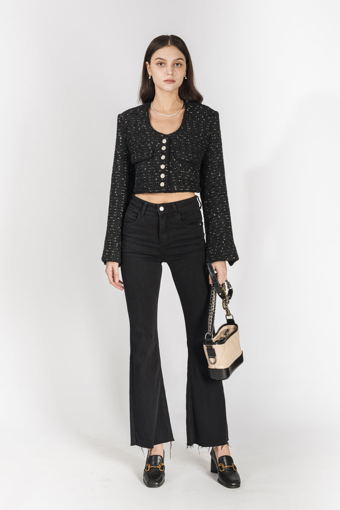 Luna Open-Back Tweed Cropped Jacket