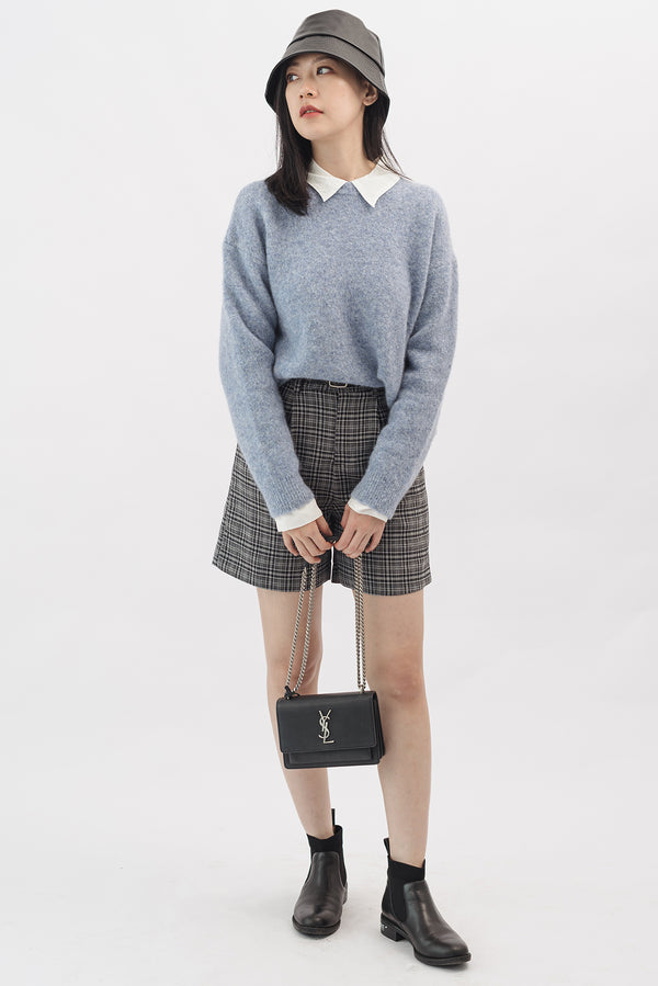 Macaron Crew Neck Puff Sweater