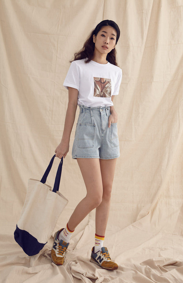 Paper Bag Denim Shorts