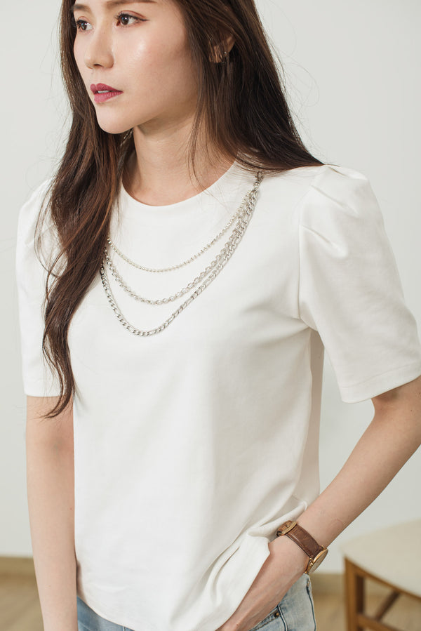 Short Puffed Sleeve Top with Detachable Necklace