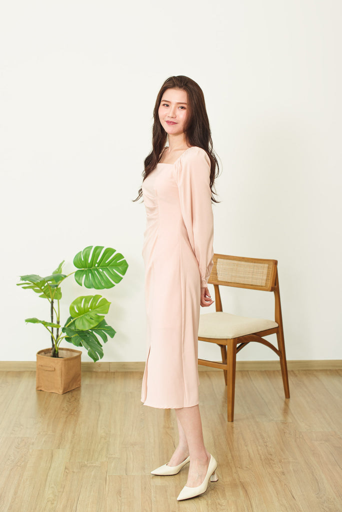 Long Sleeve with Knee Length Slit Dress