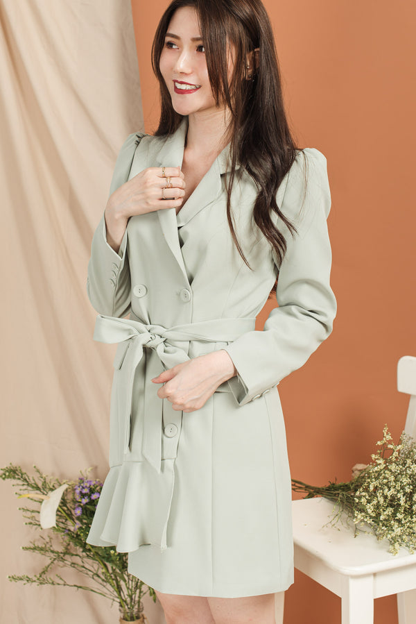 Double Breasted Ruffles Draped Irregular Suit Dress