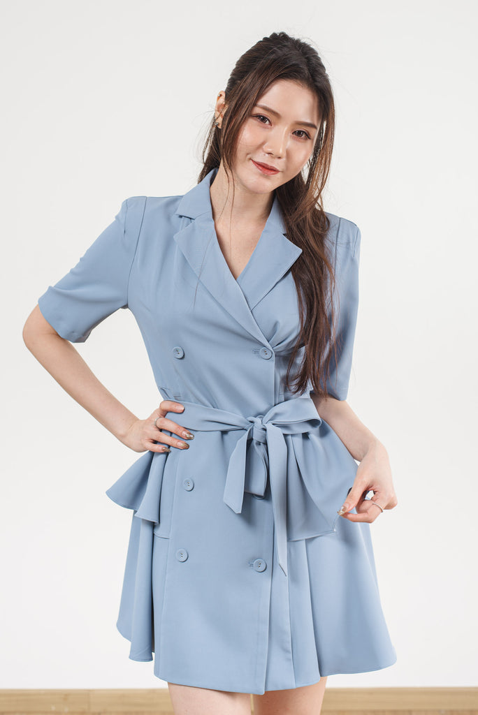 Double Breasted Layered Short Sleeve Collar Dress