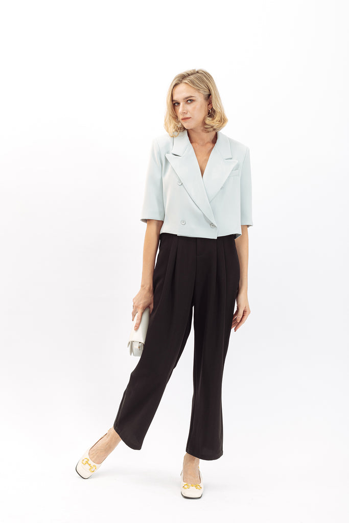 Rhyan Peak Lapel Short Sleeve Cropped Blazer