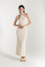 Shayrra Shiny Ribbed Cropped Halter Tank Top with Long Skirt Set