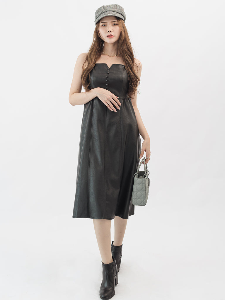 Thin Strap Utility Leather Mini Dress