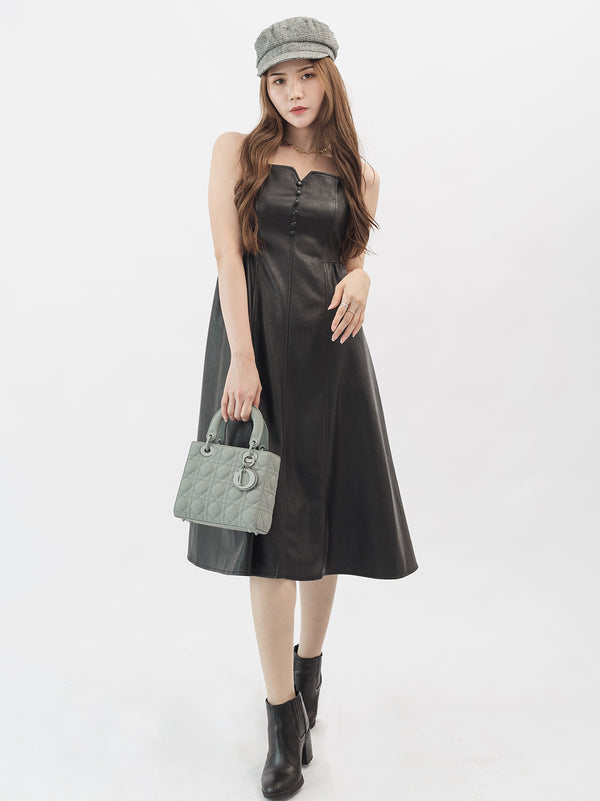 Thin Strap Utility Leather Mini Dress