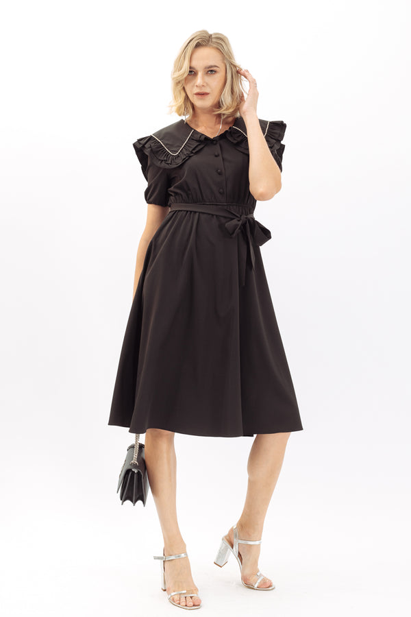 Tianne Detail Trim Collar Puff Sleeve Maxi Dress