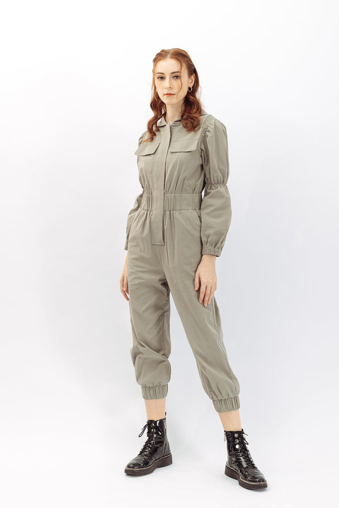 Utility Zipper Elastic Waist Jumpsuit