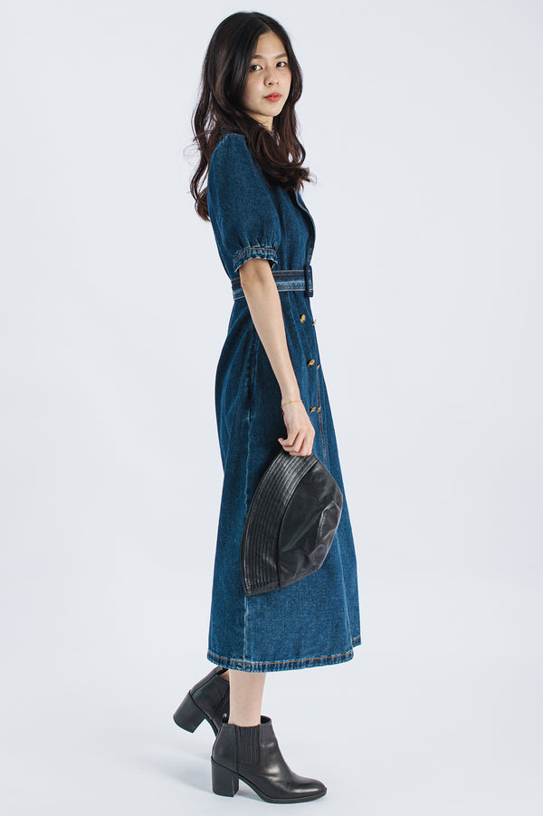 Vintage Puffy Sleeve Denim Dress