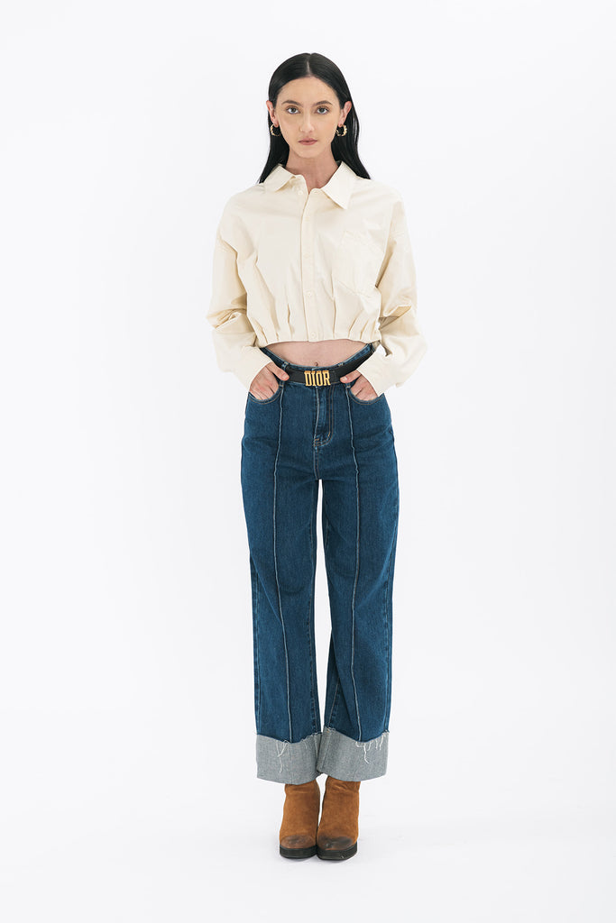 Yuuka Cropped Ruched Hemline Long Sleeve Shirt