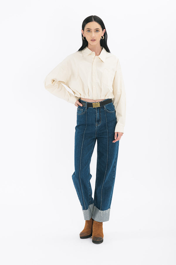 Yuuka Cropped Ruched Hemline Long Sleeve Shirt